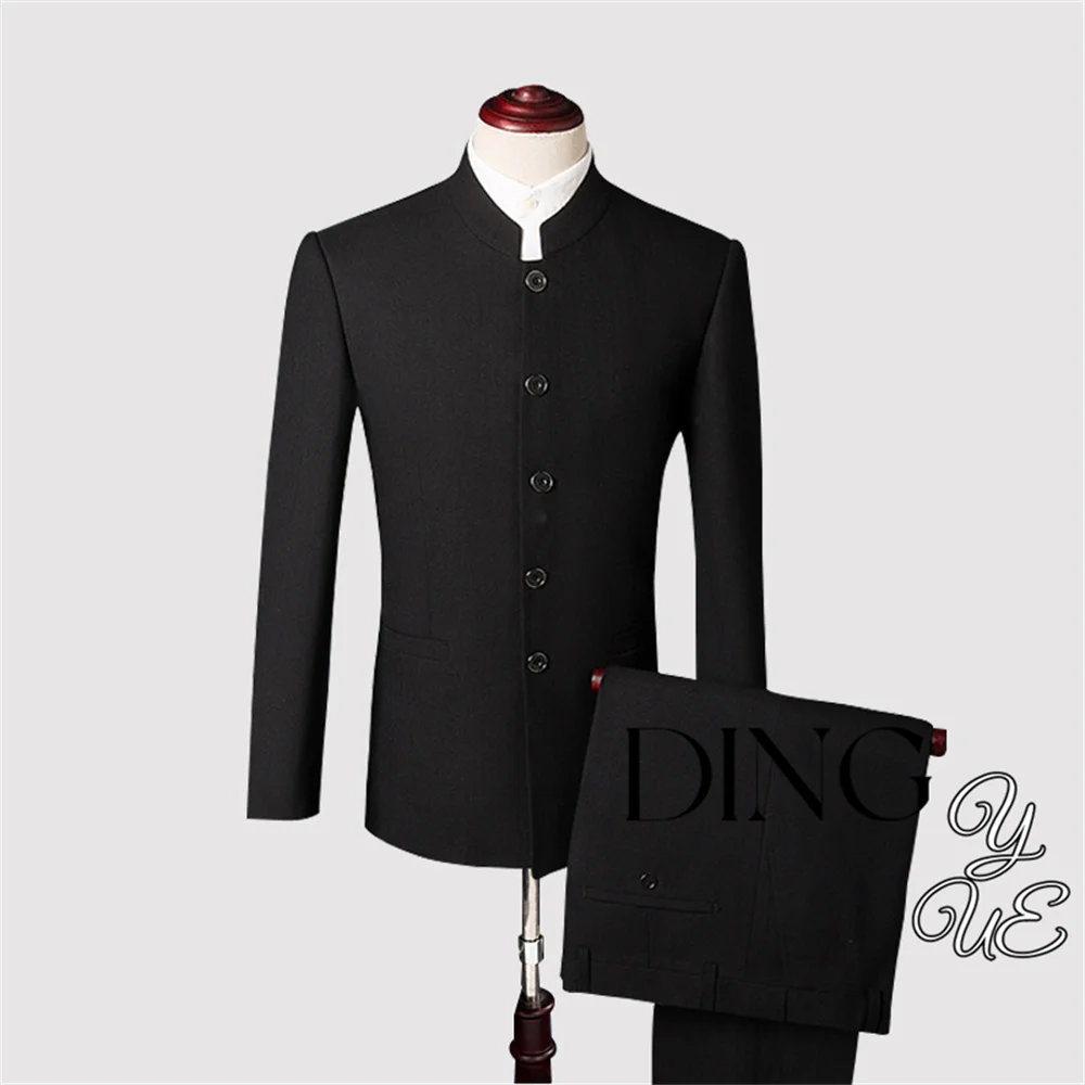 

Men's Stand Collar Chinese Style Slim Fit Two Piece Suit Set / Male Zhong Shan Blazer Jacket Coat Pants Trousers 2 Pcs