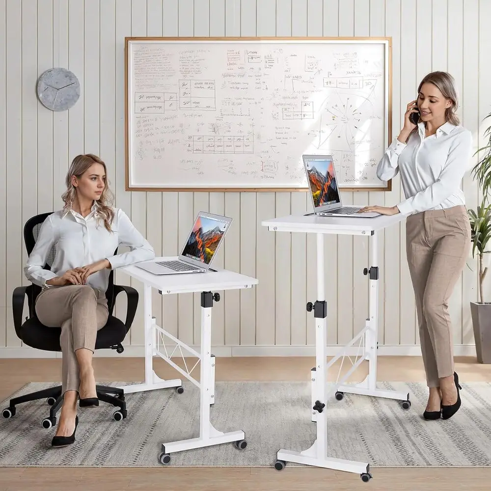 Portable Rolling Laptop Desk with Adjustable Height for Treadmill and Sit-Stand Use in White