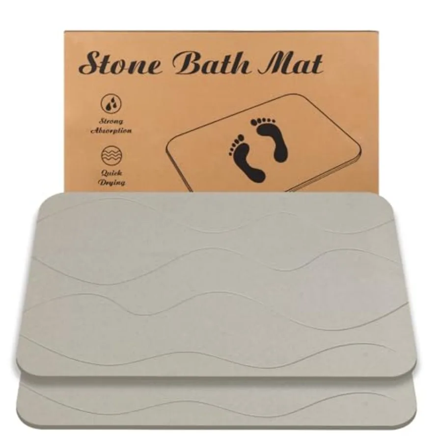 

Stone Bath Mat Diatomaceous Earth Shower Mat Non-Slip Super Absorbent Quick Drying Bathroom Floor Mat 2 Pack