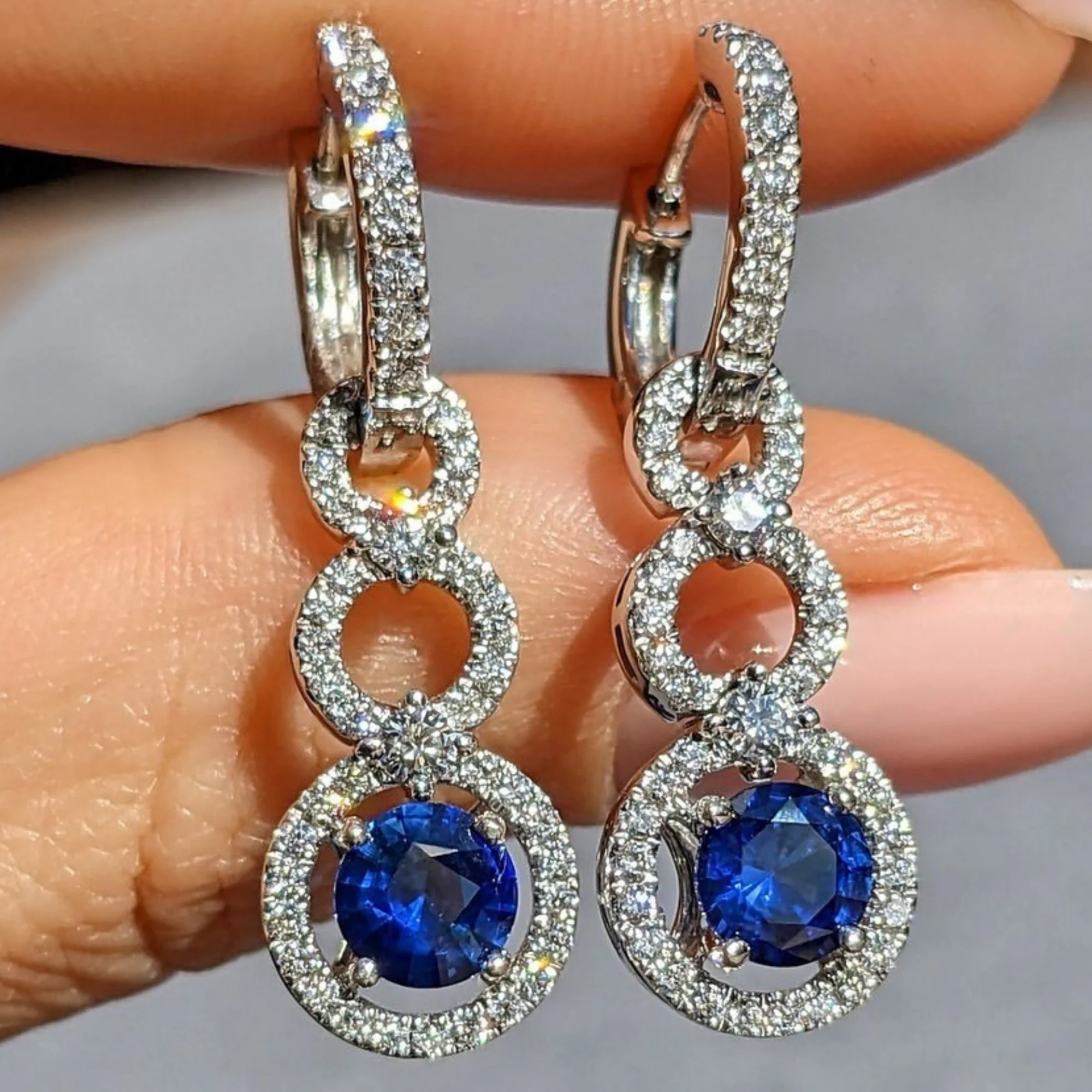 AUAOJEWEL 1.5Carat Lab Sapphire Dangle Earrings 925 Silver Original Moissanite Earring 18K 9K 14K 10K Solid Gold Jewelry Gift