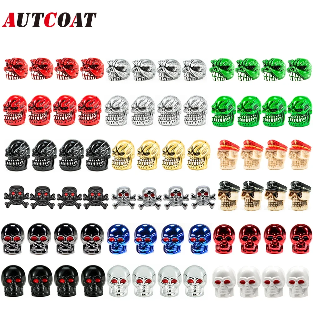 AUTCOAT 4Pcs/Set Skull Style Tire Valve Caps for Tires, Universal Stem Valve Caps, Attractive Dustproof Caps Car Accessories