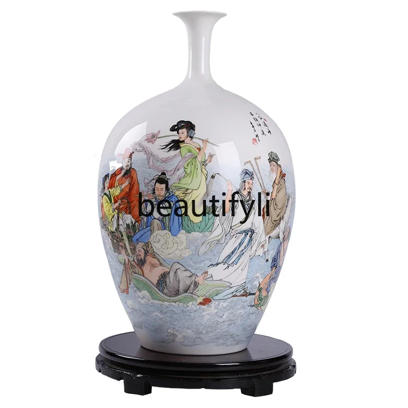 Chinese ceramic eight immortals crossing the sea porcelain vase artwork hand-painted vase handicraft decoration