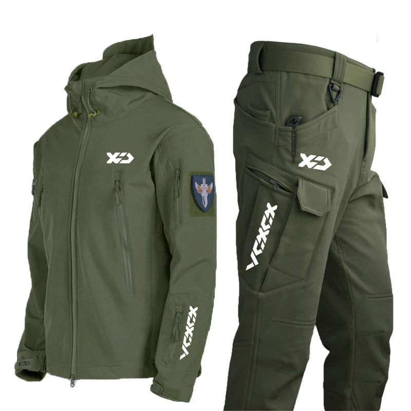 

High Quality Mens Spring Autumn Thin Fishing Clothes New Outdoor Sports Windproof Hiking Hooded Jacket+Waterproof Tactical Pants