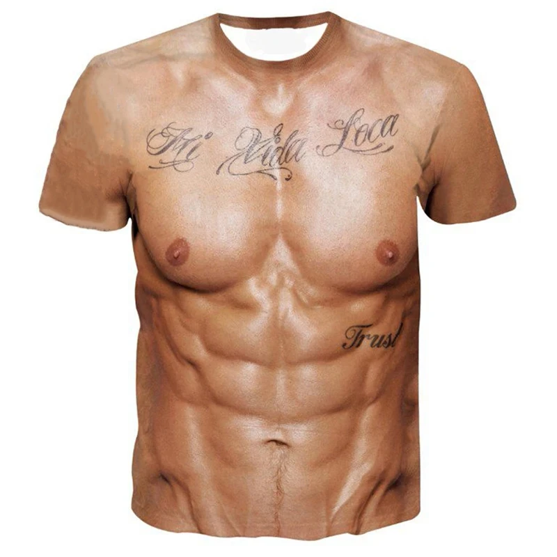 Funny Fake Muscle T-Shirt Male Summer Fashion Casual Sports T Shirt Clothing Women Men Streetwear 3D Printed Muscle Clothes Tops view 3