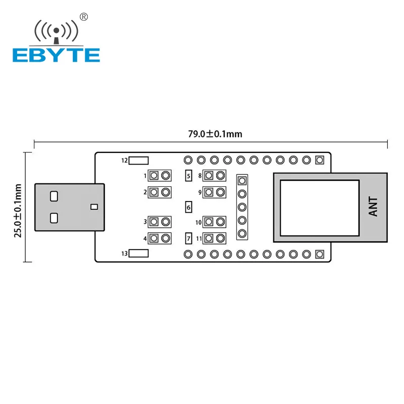 CH340G Zigbee Module USB Test Board Kit 2.4GHz 20dBm Wireless RF Module EBYTE E18-TBH-01 Size 50.5*25mm USB Test Board Kit