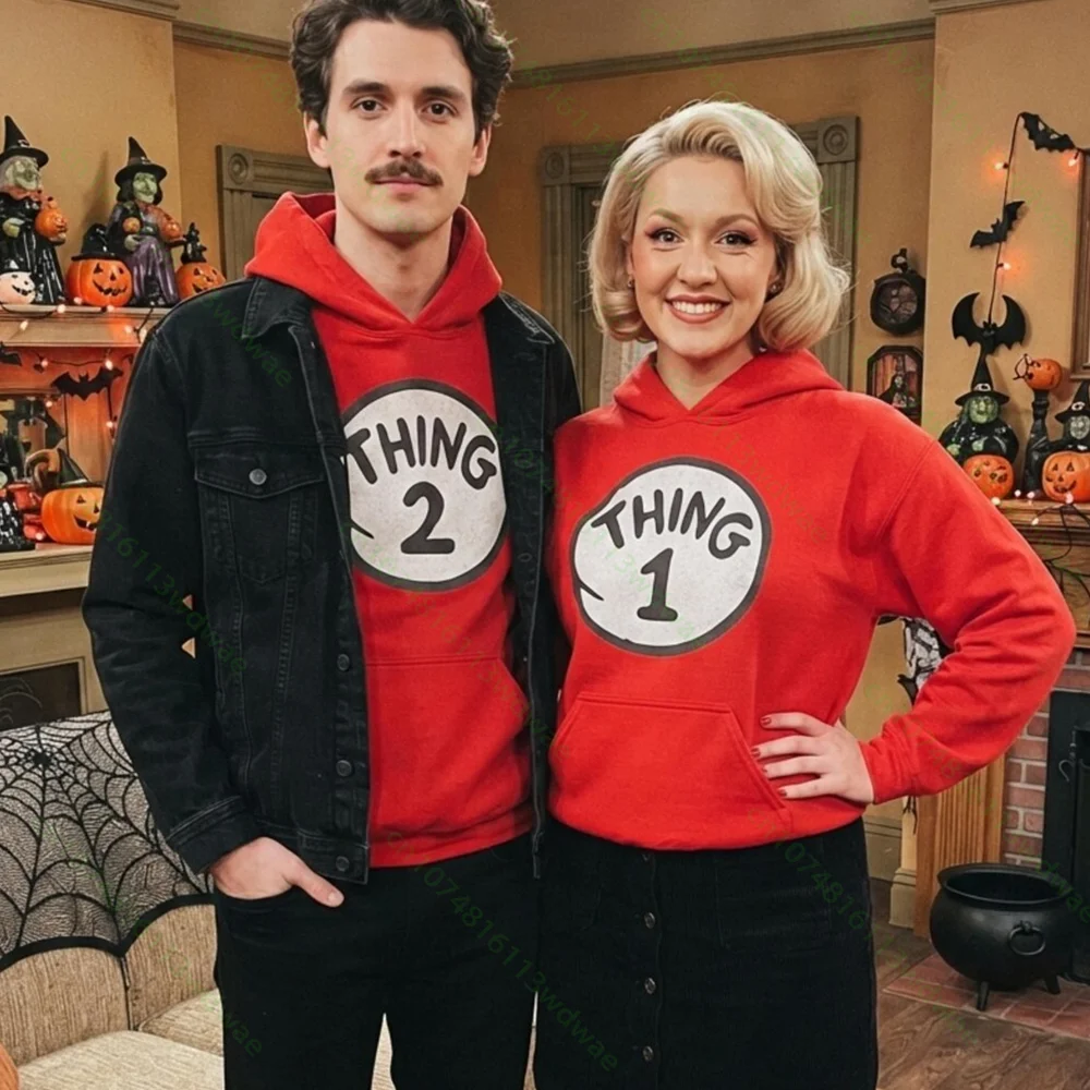 Thing 1 and Thing 2 Hoodie Halloween Costume Sweatshirt Women Youth and Toddler Matching Outfit Family Group Cosplay Apparel