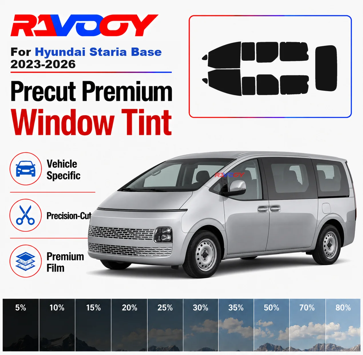 Premium Precut Window Tint Kit Front Rear Windows Rear Windshield For Hyundai Staria Base 2023-2026 Car Solar Nano Ceramic Film