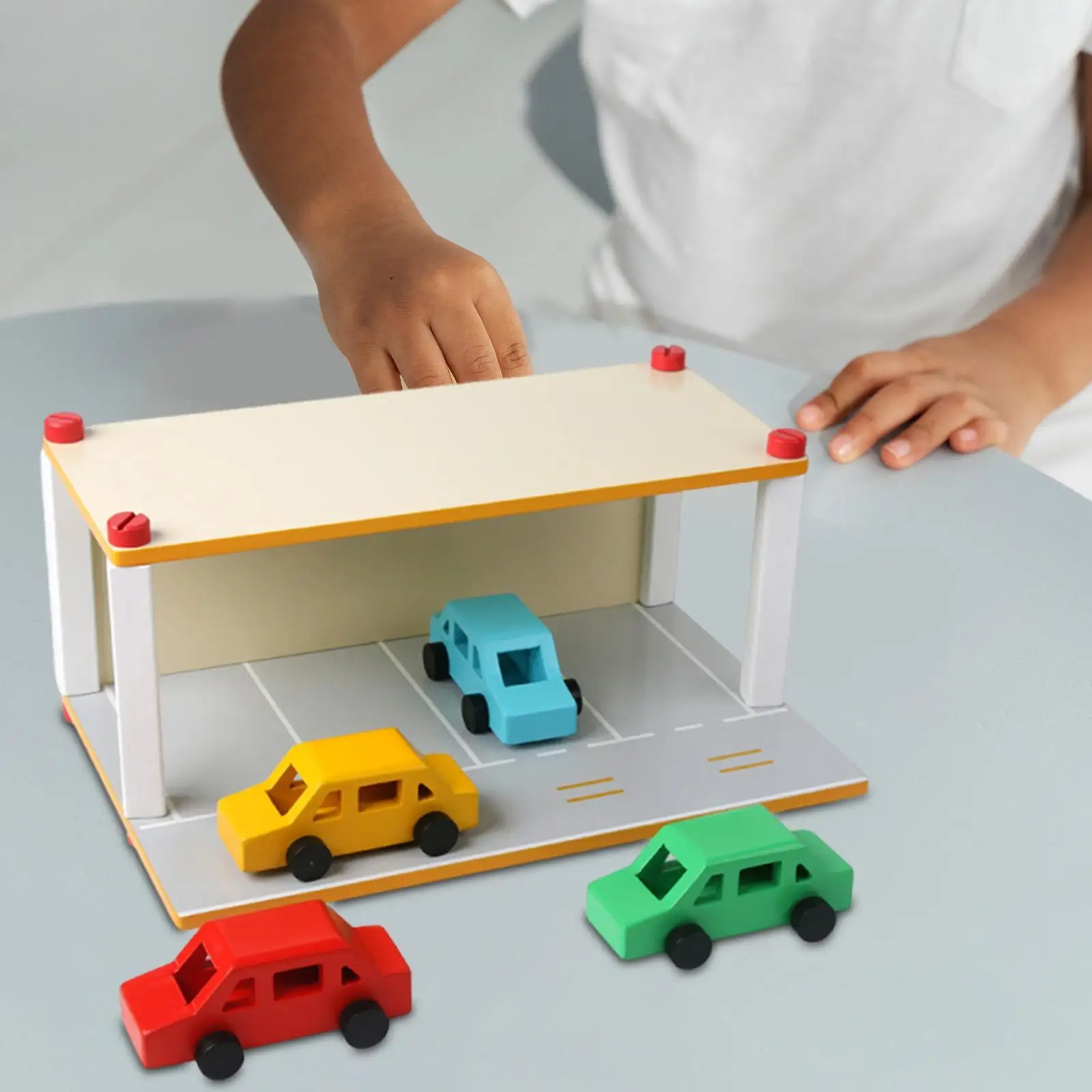 

Wooden Parking Lot with Car Garage Toy Set for Kids 3 4 5 Year Olds