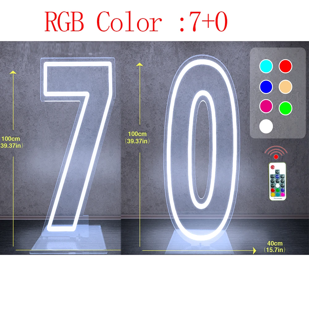 100 cm Groot Formaat Dual Digit Neon Sign Acryl Digitale Licht voor Sweet 10 16 18 21 Verjaardagsfeestje decoratie