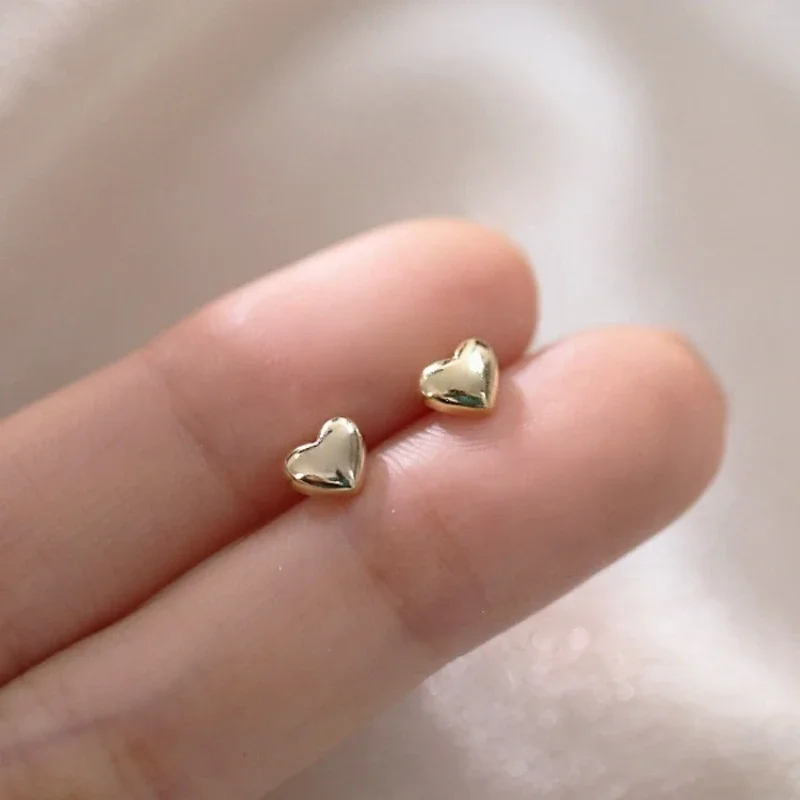 Small Gold Color CCB Smooth Heart Stud Earrings for Female Punk Temperament New Simple Trend Jewelry Wholesale Girl Gift