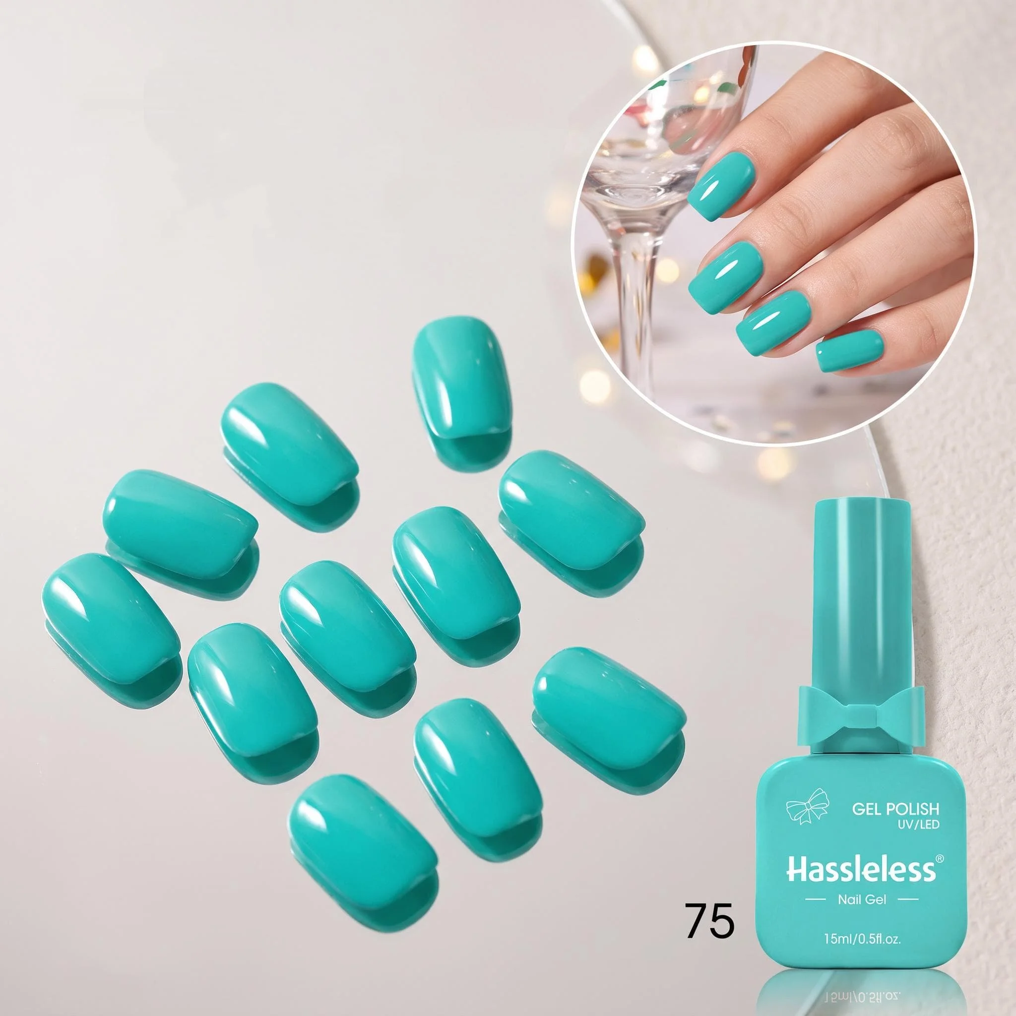 Hassleless 12-Piece Blue Nail Polish Gel Set, Ice Blue, Mint Green, Sapphire Blue, High-Quality Solid Colors with Silver Glitter, Salon Mirror Finish, Holiday Party Home Salon Nail Art Set