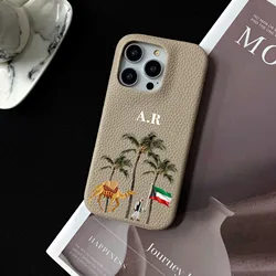 Kuwait Personalised Customized Name Leather Case For iPhone 16 15 14 13 12 11 Pro Max Initials Letters kafr saya Cover