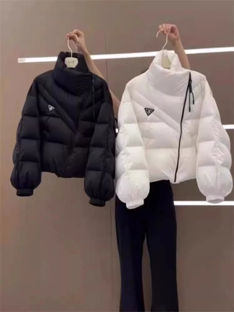

New Cotton Women Winter Warm Short Puff Jacket Korean Design Irregular Cotton Coat Trend Loose Thicken Parkas Tide Black White