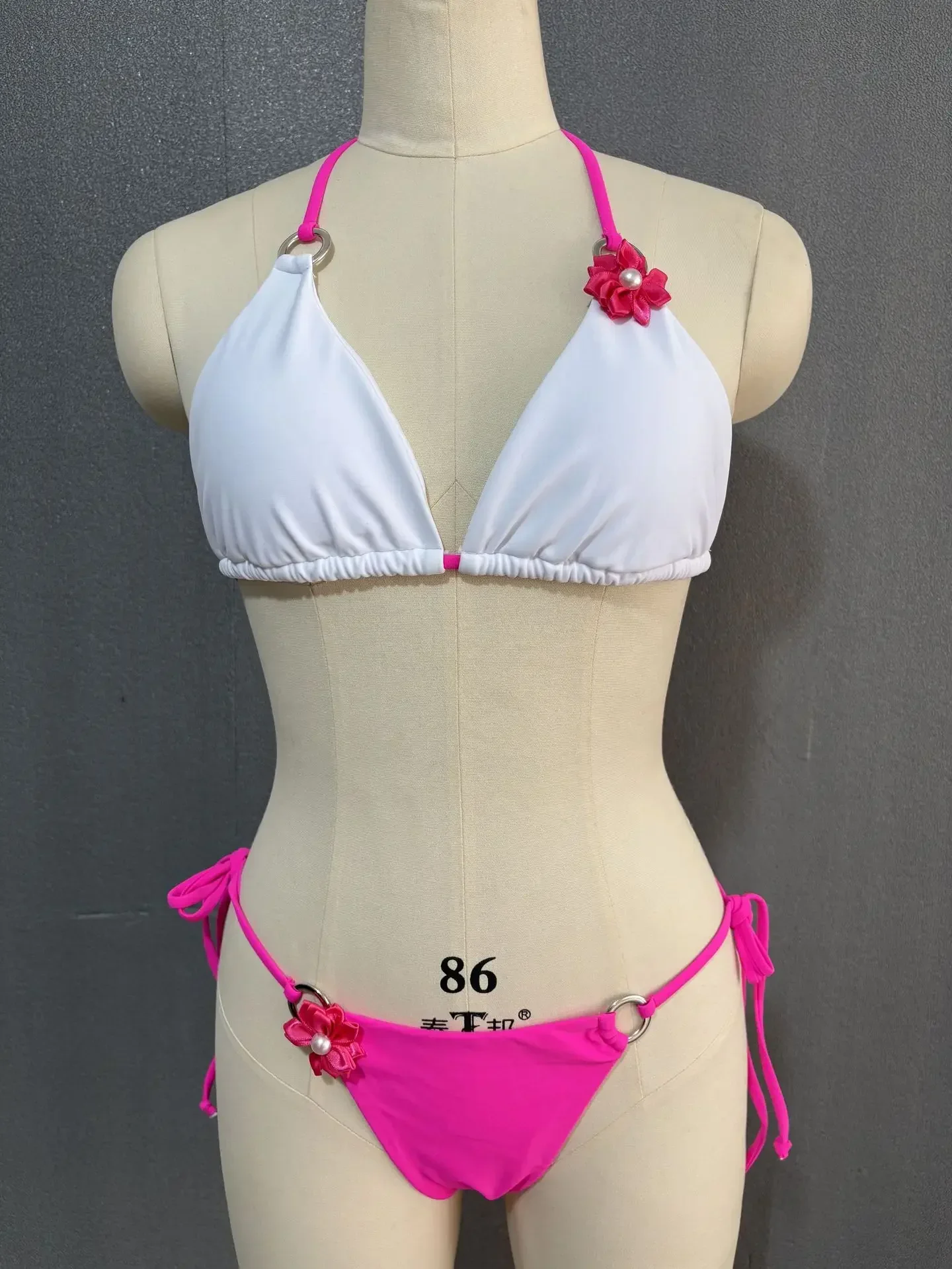 

Sexy Triangle Push Up String Bikini Brazilian Swimwear Women 3D flower Bikinis Ring Linked Bathing Suit Beach Wear Femme Biquini