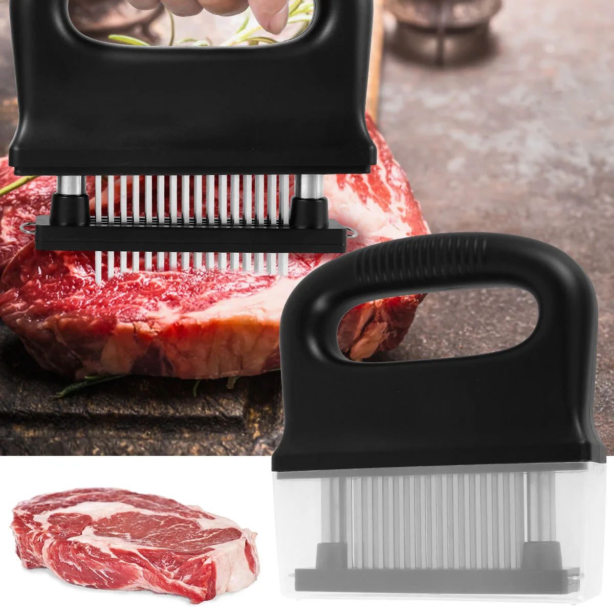 Meat Tenderizer with 48 Stainless Steel Ultra Needle Blades Black Detachable Heavy Duty Cooking Machine for Tenderizing