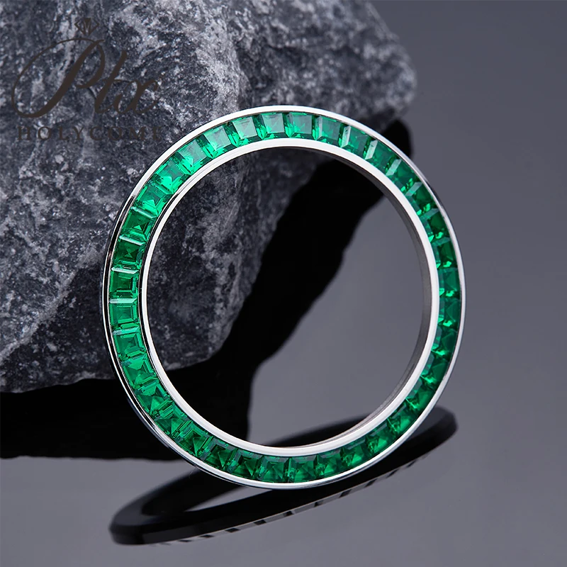 Großhandelspreis Maßgeschneiderte 40mm Edelstahl im Labor angebaute grüne Farbe Lose Edelstein Diamant Edelstahl Lünette Luxusuhrherstellung