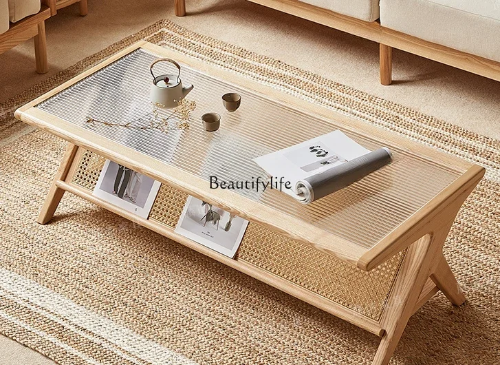 

x4 Solid Wood Long End Table Bedside Table Sofa Side Table Bookshelf Glass Solid Wood Magazine Rack