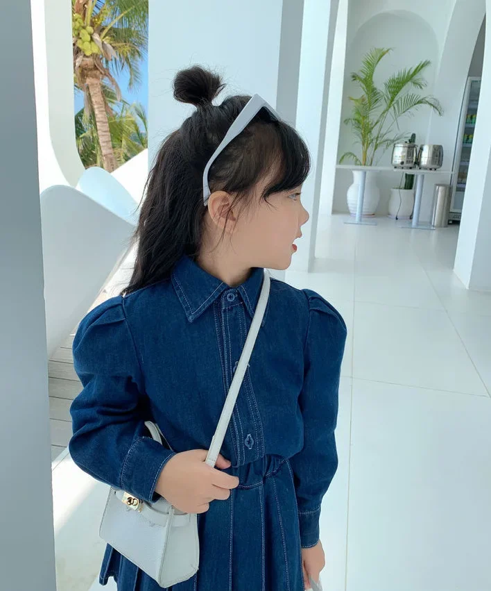 Girl Dress Suit 2022 New Spring Autumn Korean Fashion Style Sets Baby Girl Lapel Denim Shirt Solid Pleated Skirt Two Piece Suit