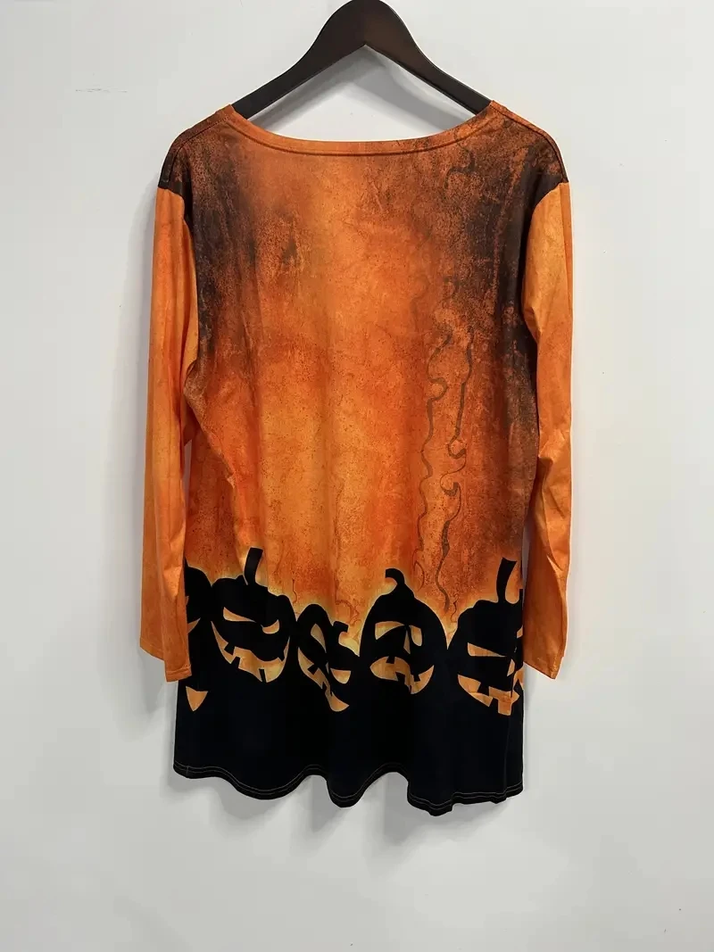 Plus Size Halloween Casual Coat, Women's Plus Pumpkin Print Long Sleeve Open Front CardiganNyfairy