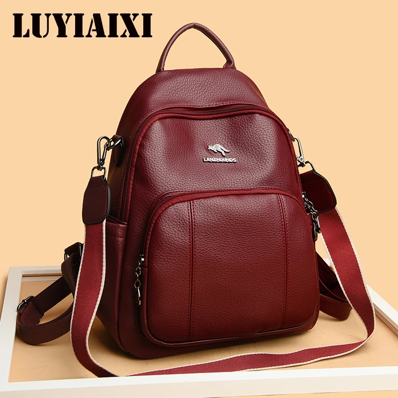 

Genuine Pu Leather Backpack Female 2026 New Fashion Mother Student Backpacks Soft Leather Large Capacity Travel Bag Bolso Mujer