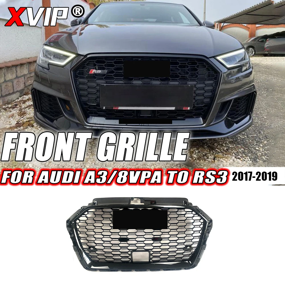 

XVIP RS3 Honeycomb Style Black Grille For Audi A3 RS3 8VPA 2017-2019 Glossy Black High Quality ABS Front Bumper Grille With ACC