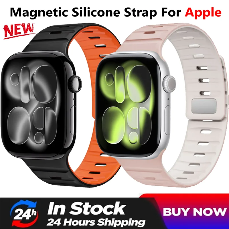 Magnetisches Silikonarmband für Apple Watch Ultra 3-2-1 49 mm 11 10 46 mm 42 mm Wellenarmband für iWatch 9 8 7 6 5 4 SE3 45/44/41/40 mm
