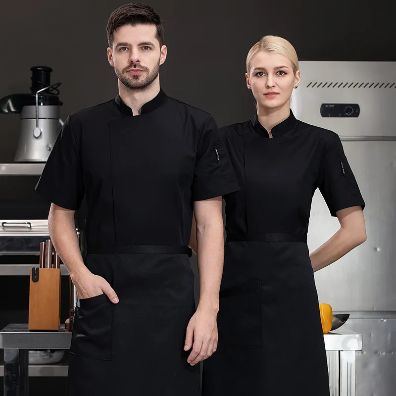 

Однотонная летняя униформа для поваров, с короткими рукавами, дышащая и легкая, для мужчин и женщин, подходит для школьных столовых.