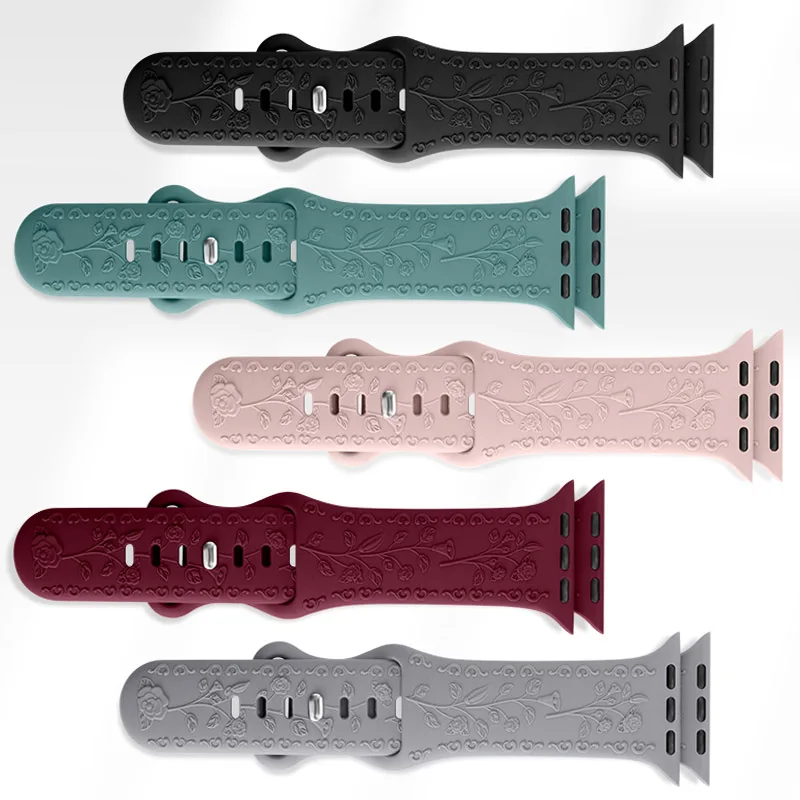 Blumen-Gravur-Armband für Apple Watch 44mm 40mm 49mm 41mm 45mm 38mm 42mm Armband iWatch Series 12 9 7 6 3 Ultra 4 SE Band – Detail 8