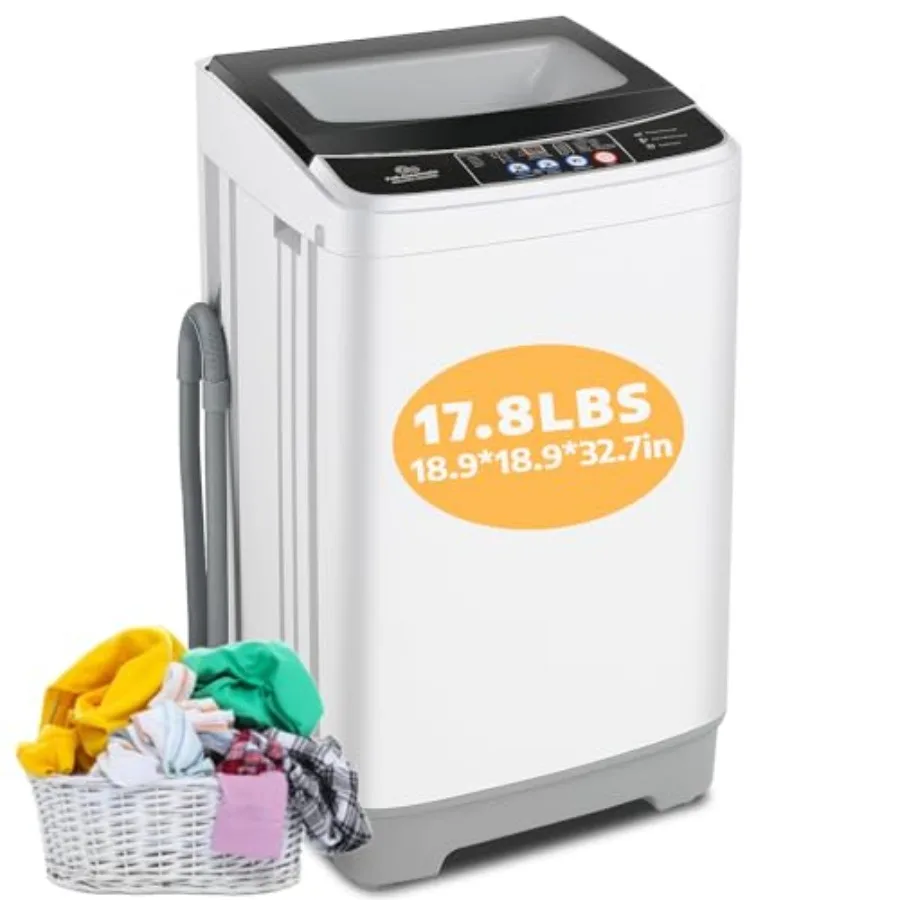 

Портативная стиральная машина 2.4 куб. фута (17.8 фунтов) Ccity, полностью автоматическая, с 10 программами, 8 уровнями воды, дренажным насосом и стеклянной крышкой