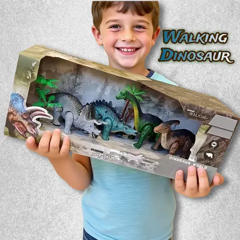 A Gift Set Of Dinosaur Toys, Running Mechanical Animal Toy That Walks Automatically When Wound Up. Birthday Gift For Children.