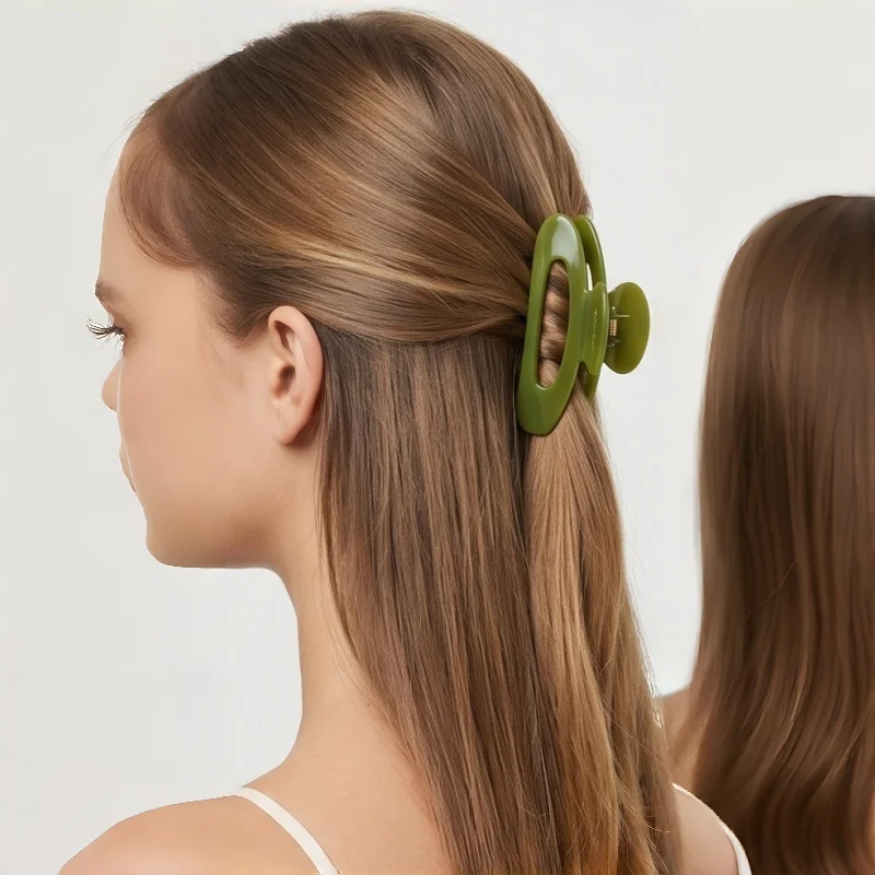 2Pcs Sweet Korean Yellow Cross Ellipse Geometric Shark Hair Claw Ponytail Holding Gripper Trendy Girls Daily Hair Accessories image 4