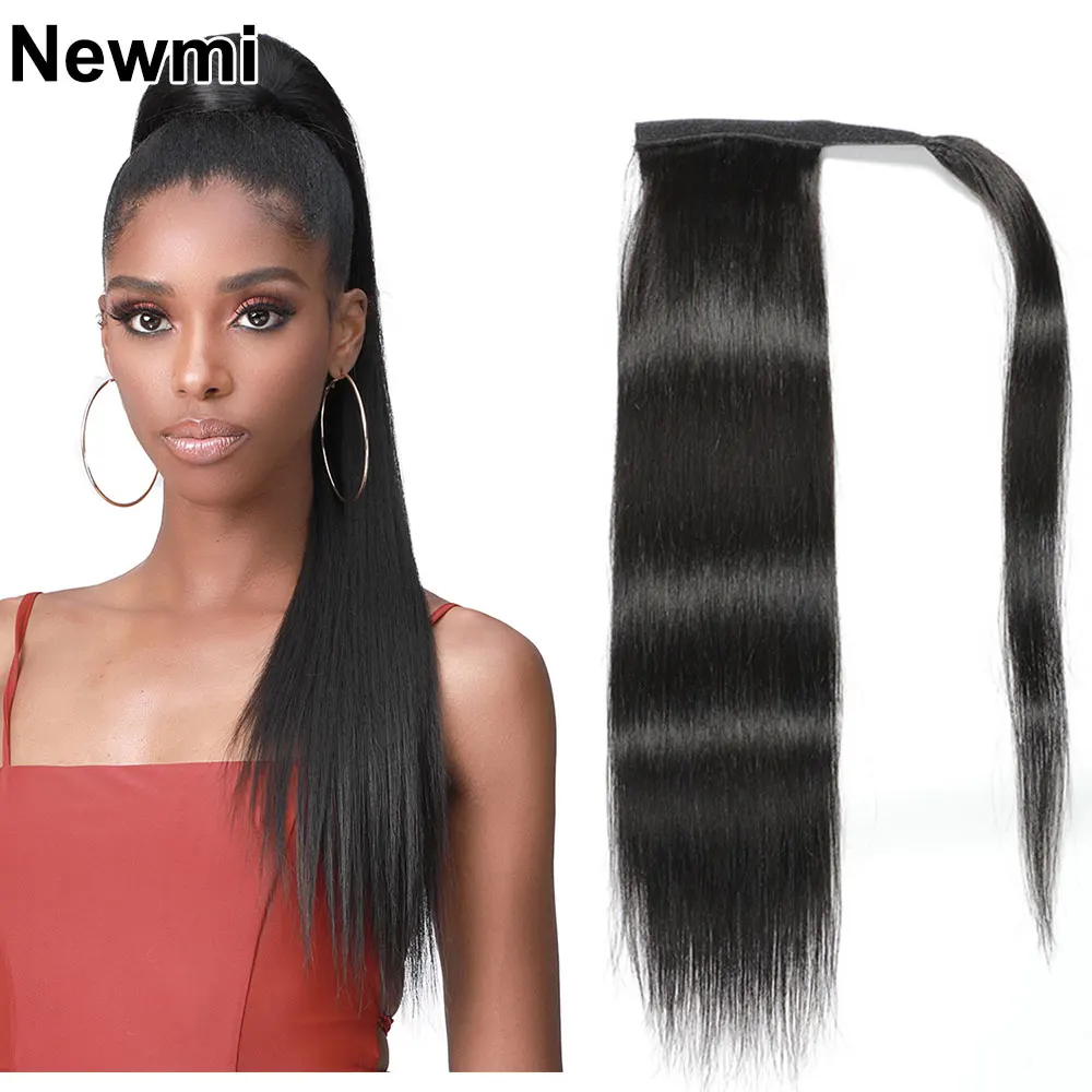 Newmi-Wrap Around Ponytail Extensões para Mulheres, Cabelo Humano, Clipe Reto, Natural Hairpieces Preto