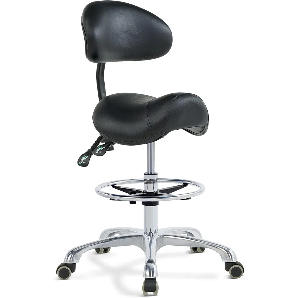 

Grace&Grace Ergonomic Rolling Stool Chair with Wheels Adjustable Swivel Stool with Back and Footrest Heavy Duty for