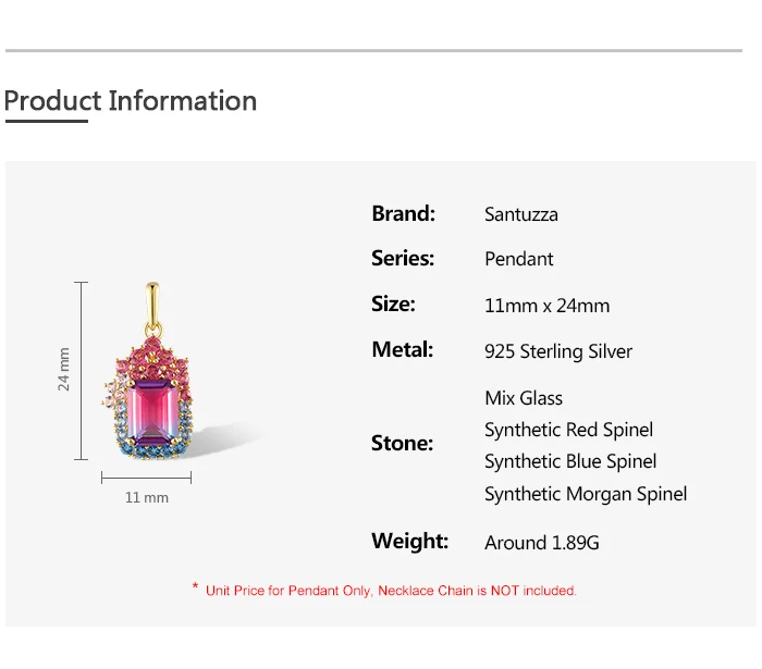 SANTUZZA Anhänger aus reinem 925er Sterlingsilber für Damen, funkelnder synthetischer grüner Spinell, farbenfrohe Geschenke für Hochzeiten und Partys, edler Schmuck – Detail 14