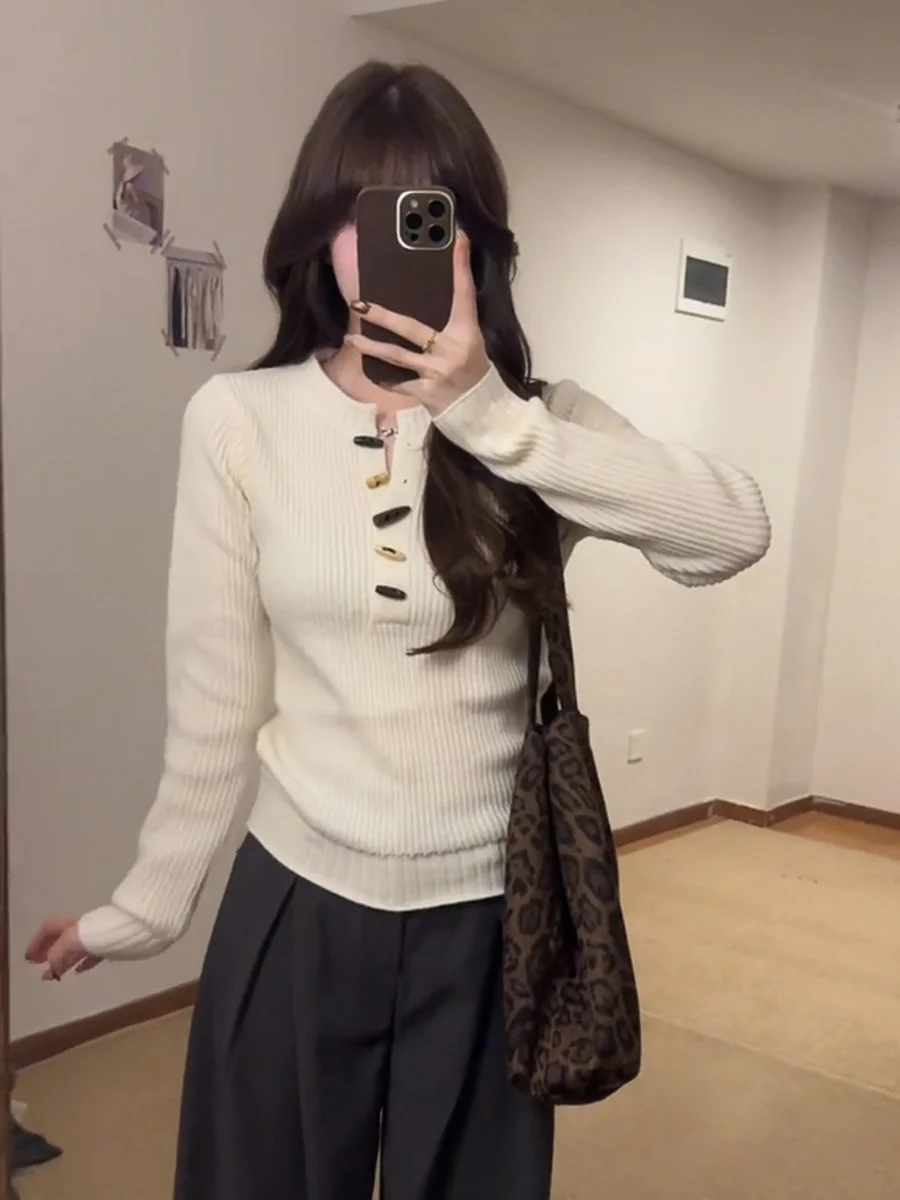 

plus Size Women's Henry Collar Sweater Autumn Winter Slim Fit Inner Wear Button up Casual Sle Korean Sle plus Size Faion