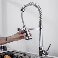 Stainless Steel Retractable Spring Faucet, 360° Rotation Pull Down Tap for Kitchen/Bathroom Sink, Cold/Hot Water Black Silver
