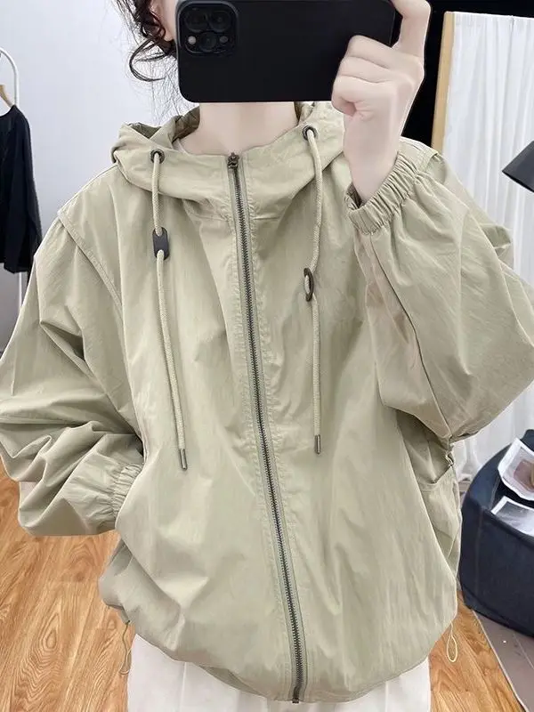 Loose Casual Hooded Zipper Jacket Women's  Color Fashionable Korean Style Autumn Winter Outerwear Versatile Coat Top