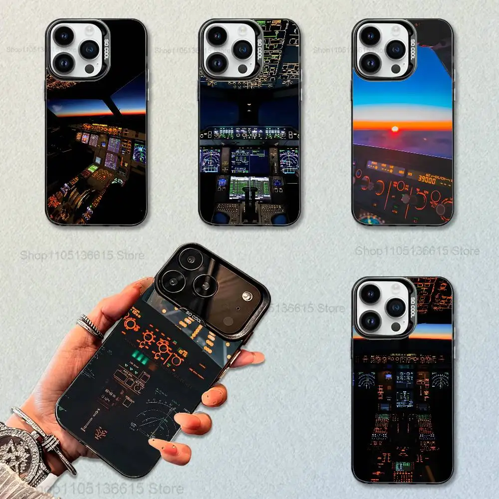 Funda de teléfono piloto de cabina de aviación para iPhone 16,15,14,17,13,12,11, Mini,Pro,SE,XS,MAX, funda de silicona negra mate
