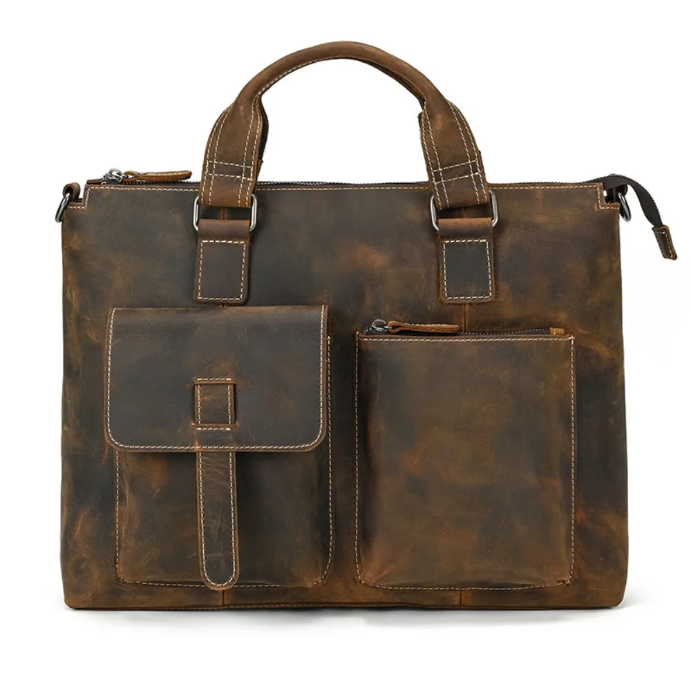 Valigetta multifunzionale da uomo retrò per computer Borsa a tracolla in pelle semplice e versatile Borsa tote moda business Fashion Premium