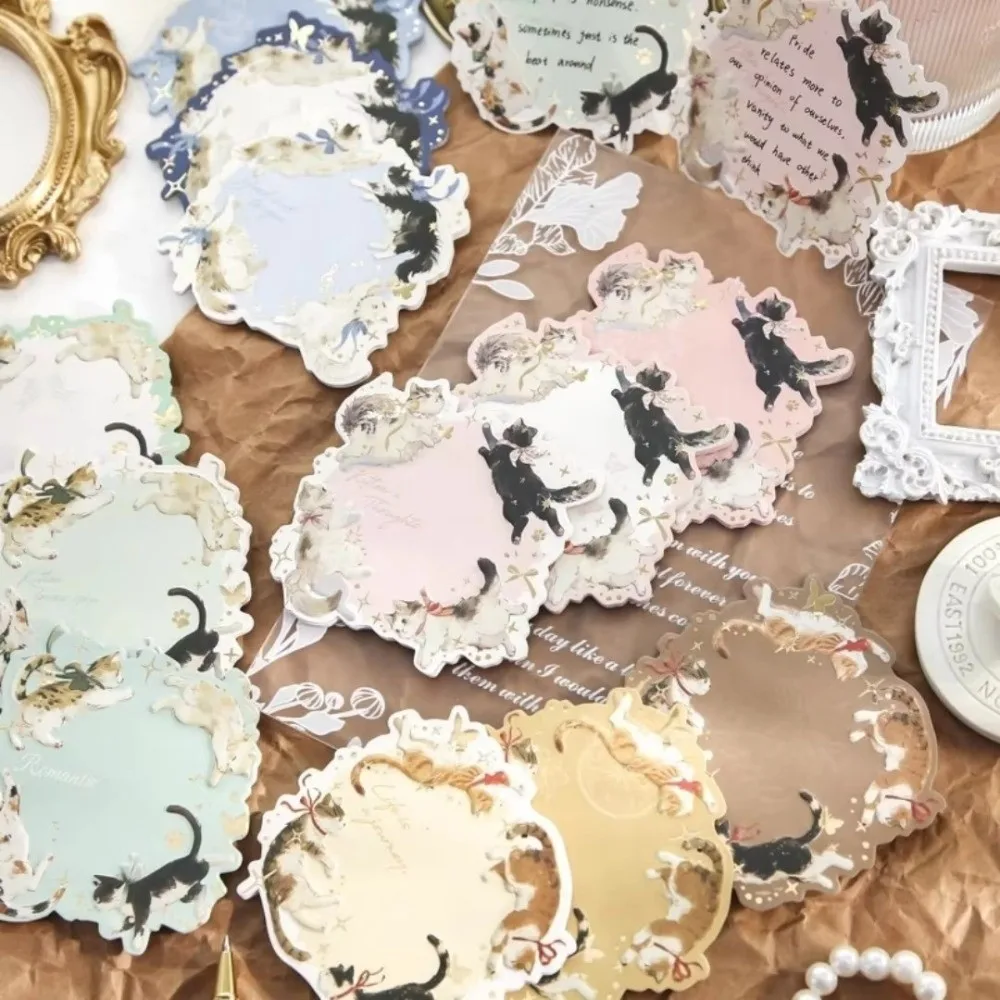 Cute Non-adhesive Sticky Notes 45 Sheets Embossed Reminder Note Irregular Cat Themed Note Pads for Students