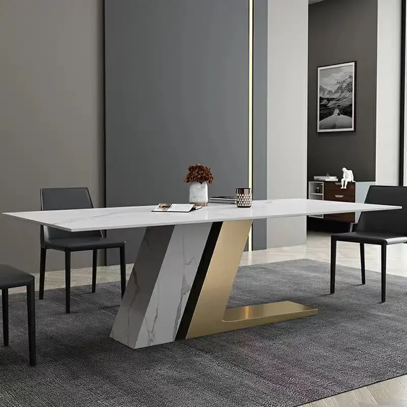 Dining table and chair combination Nordic household small apartment dining table rectangular bright surface modern