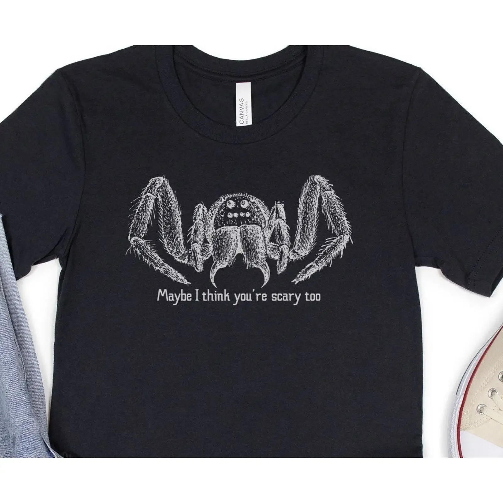 Funny Maybe I Think You're Scary Too Jumping Spider T Shirt Tarantula Arachnid Halloween Spooky for Arachnophobia Fans vintage