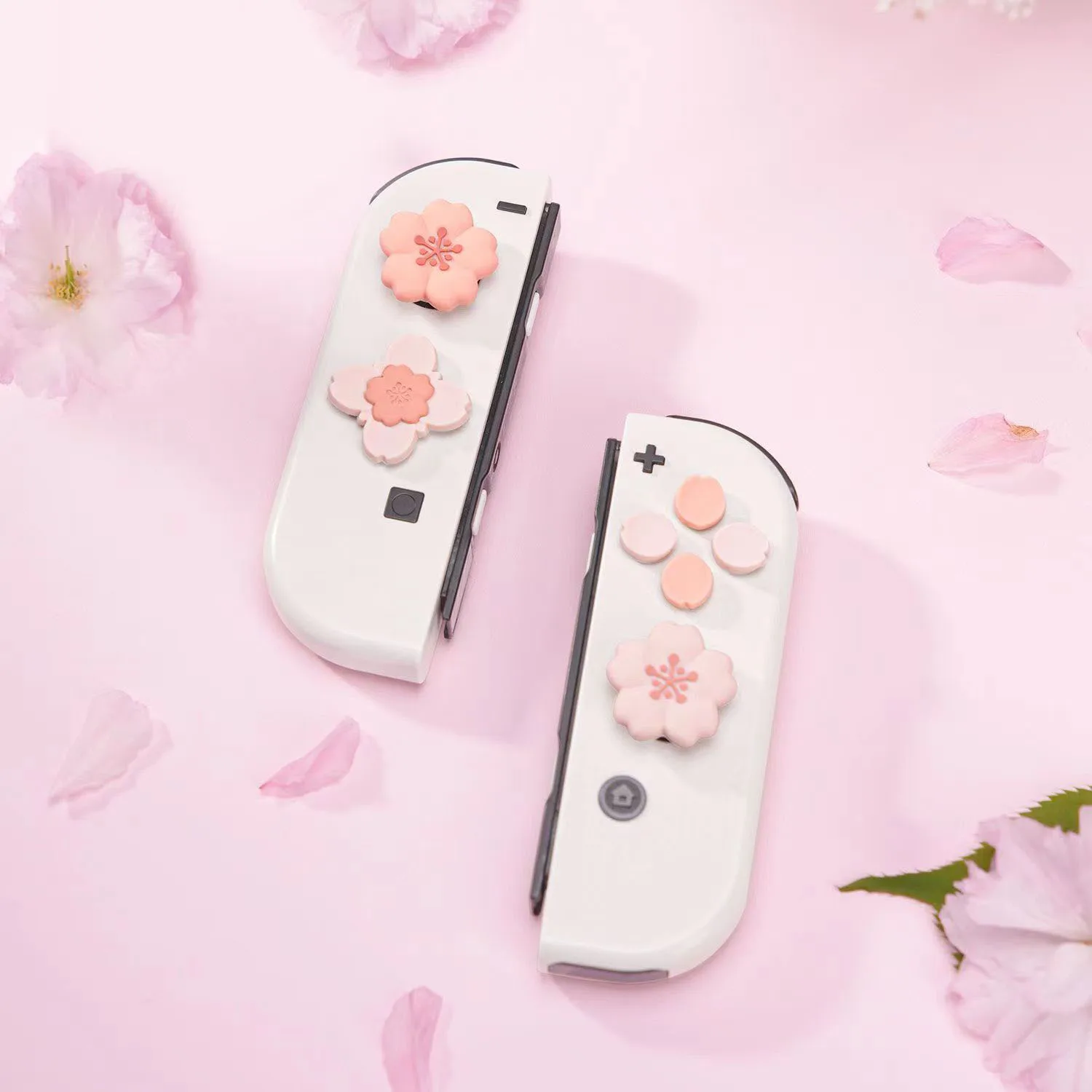 Różowy Sakura Silikonowy miękki przycisk krzyżowy ABXY Naklejka na klucze Skórka do przełącznika Oled NS Joy-con Nakładka na uchwyt kciuka