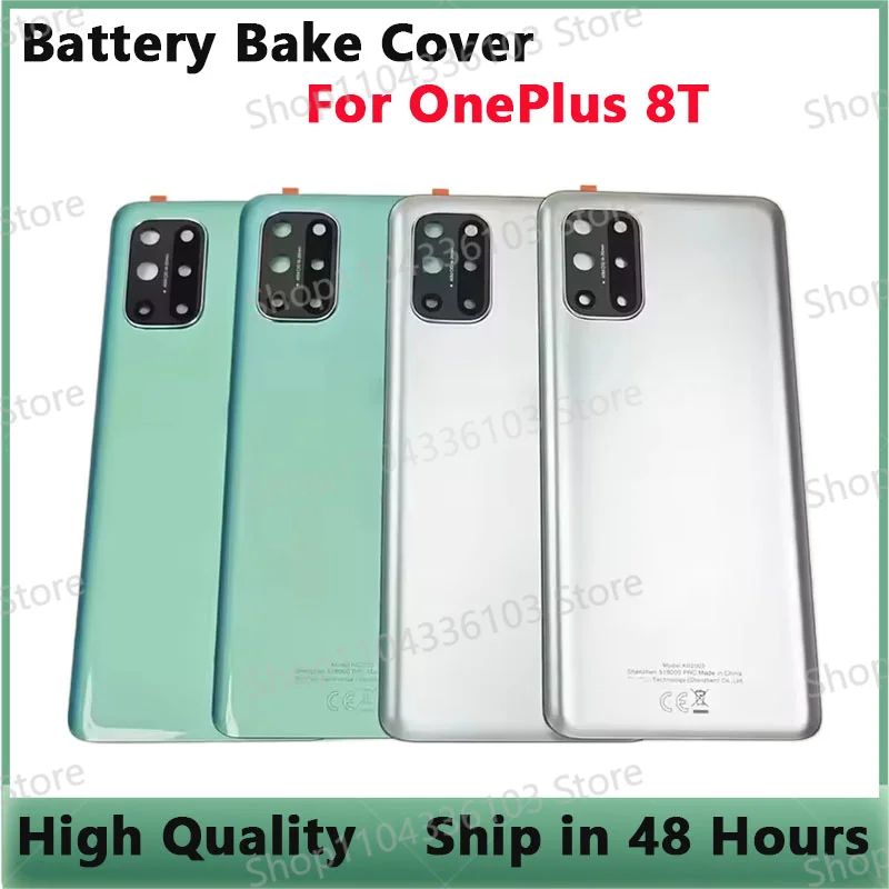 

For OnePlus 8T New Tempered Glass Back Cover For 1+ 8T Spare Parts Back Battery Cover + Camera Frame