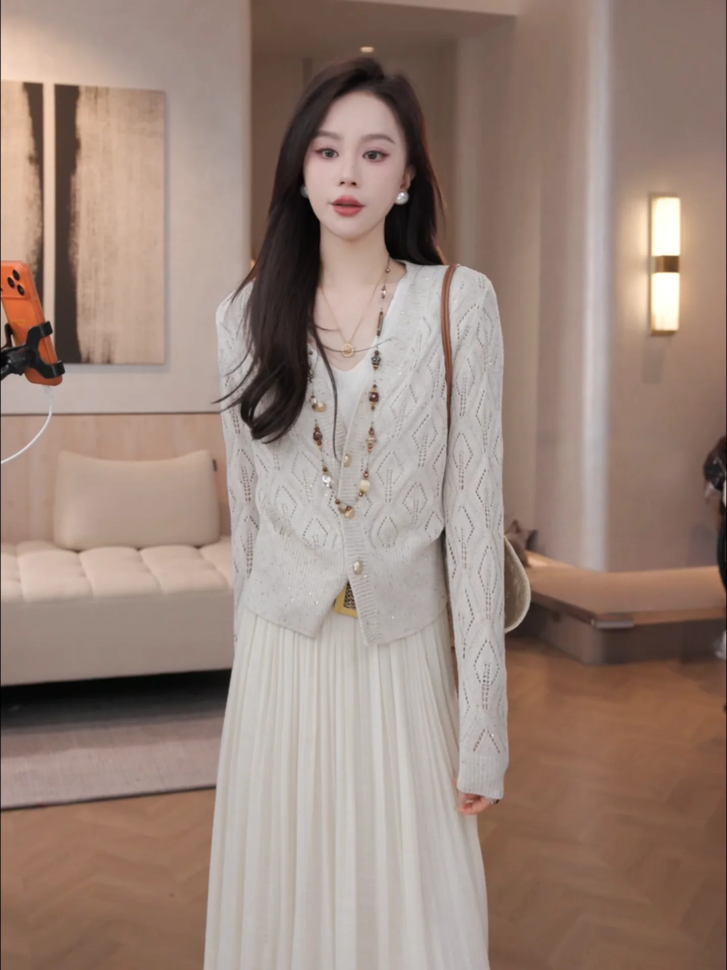 

Iris ternoon Tea Lazy Sle Knitted Open Cardigan Loose Fit Long Sve V-Ne Regular Thin Pure Color Button Closure