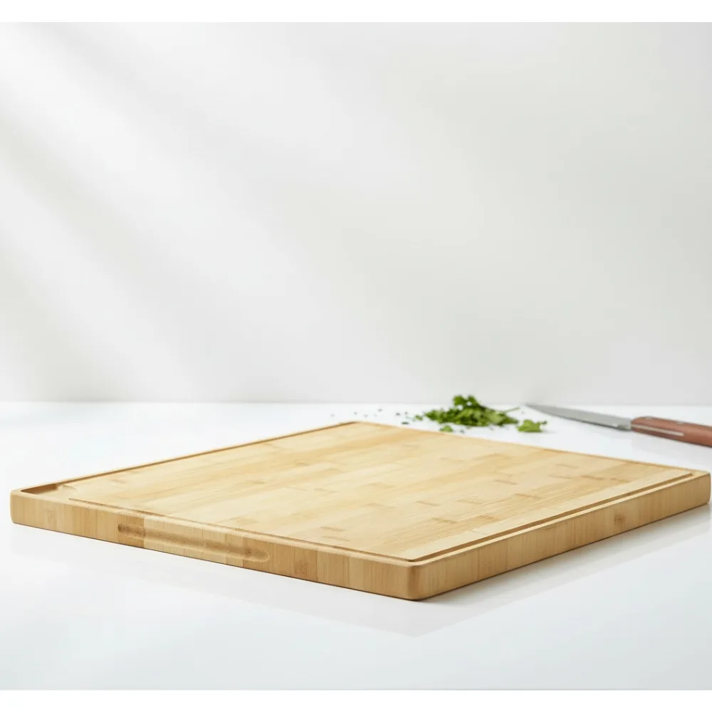 

Large Bamboo Cutting Board with Juice Groove, Durable Wooden Chopping Block for Meat, Cheese, Vegetables - Kitchen Essential