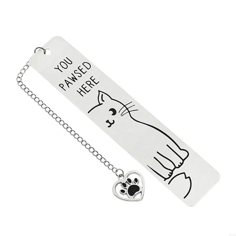 Y5LB Cats Bookmarks Metal Bookmarks with Pendant Appreciation Present for Teacher Reader Stainless Steel Bookmarks