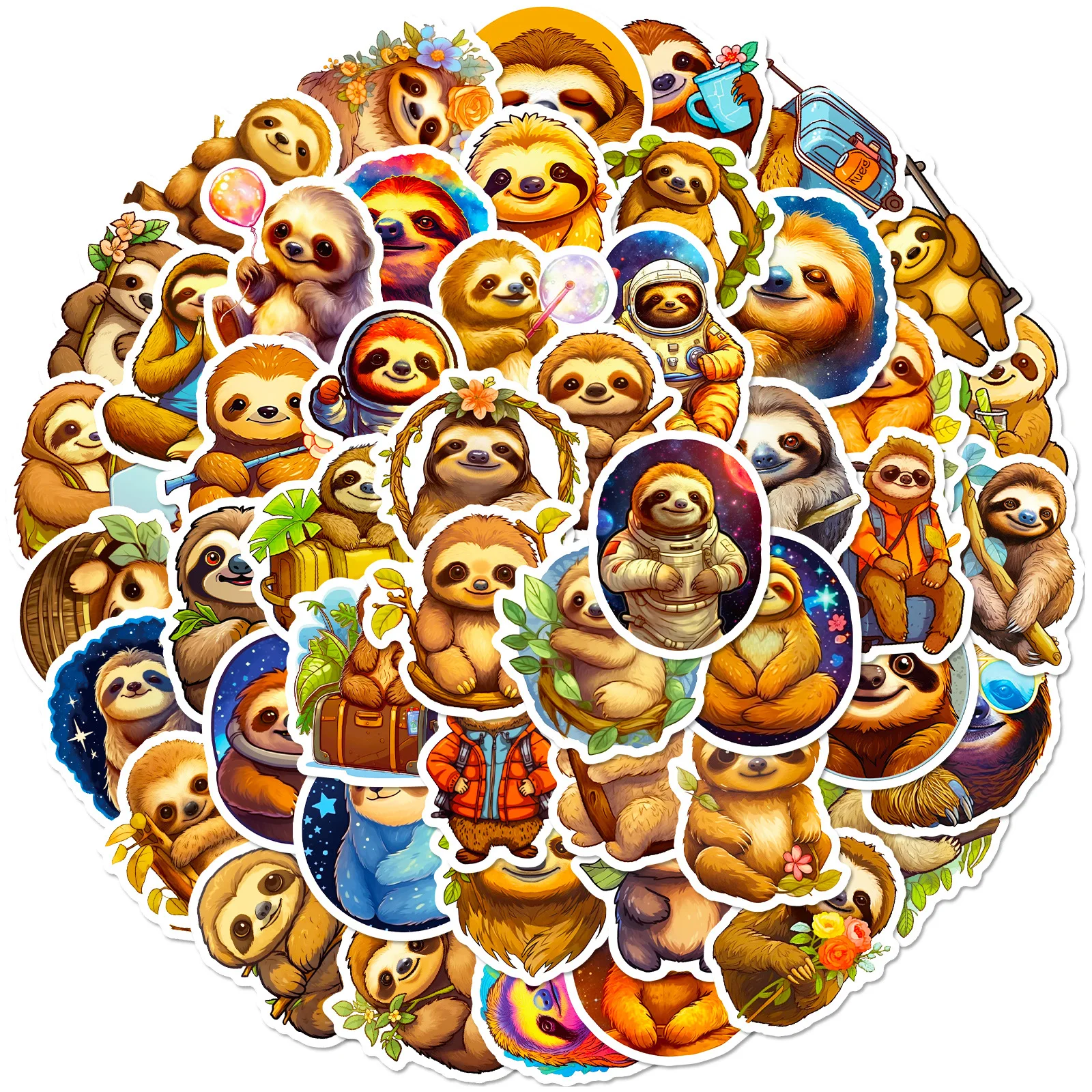 10/25/50pcs Cute Sloths Cartoon Stickers Animals for DIY Scrapbook Stationery Water Bottle Phone Laptop Guitar Decal Toy