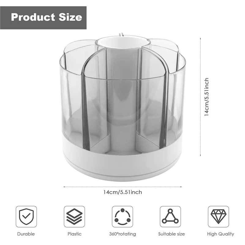 AED7-1 Uds. Para organizador de cosméticos de escritorio, portalápices giratorio de 360 grados para pinceles, marcadores de crayón, color blanco
