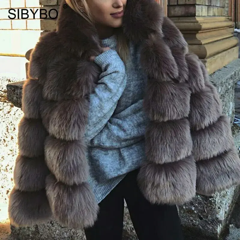 Oversized Winter Women's Faxu Fur Coat Comfortable Long Hair Artificial Fur Coat For Female Furry Hooded Thermal Lady's Fur Coat